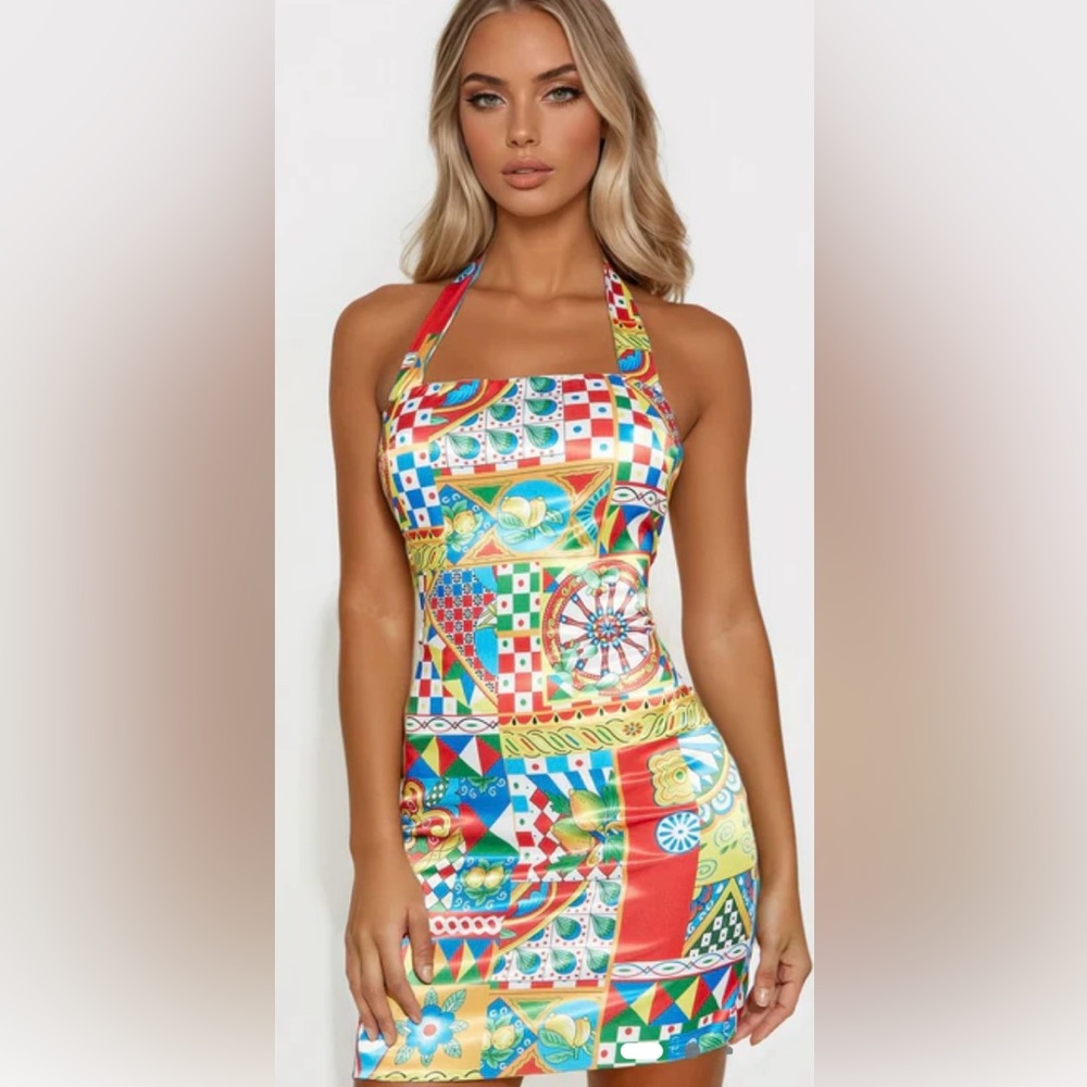 Fashion Nova Multicolor Halter Dress